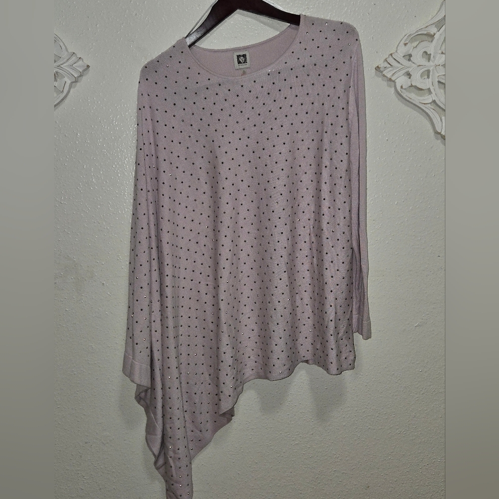 NWT Anne Klein Asymmetrical Studded Sweater Sz XLPalladium Light Pink Poncho Top